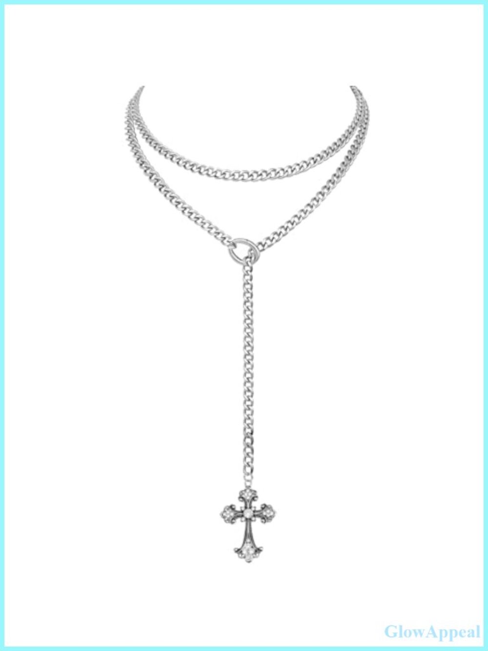 Rhinestone Cross Pendant Y-Necklace Adjustable Punk Gothic Cuban Chain